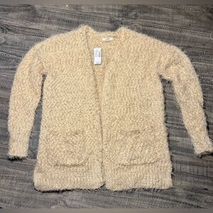 Maurices Cream Fuzzy open front eyelash Cardigan with pockets